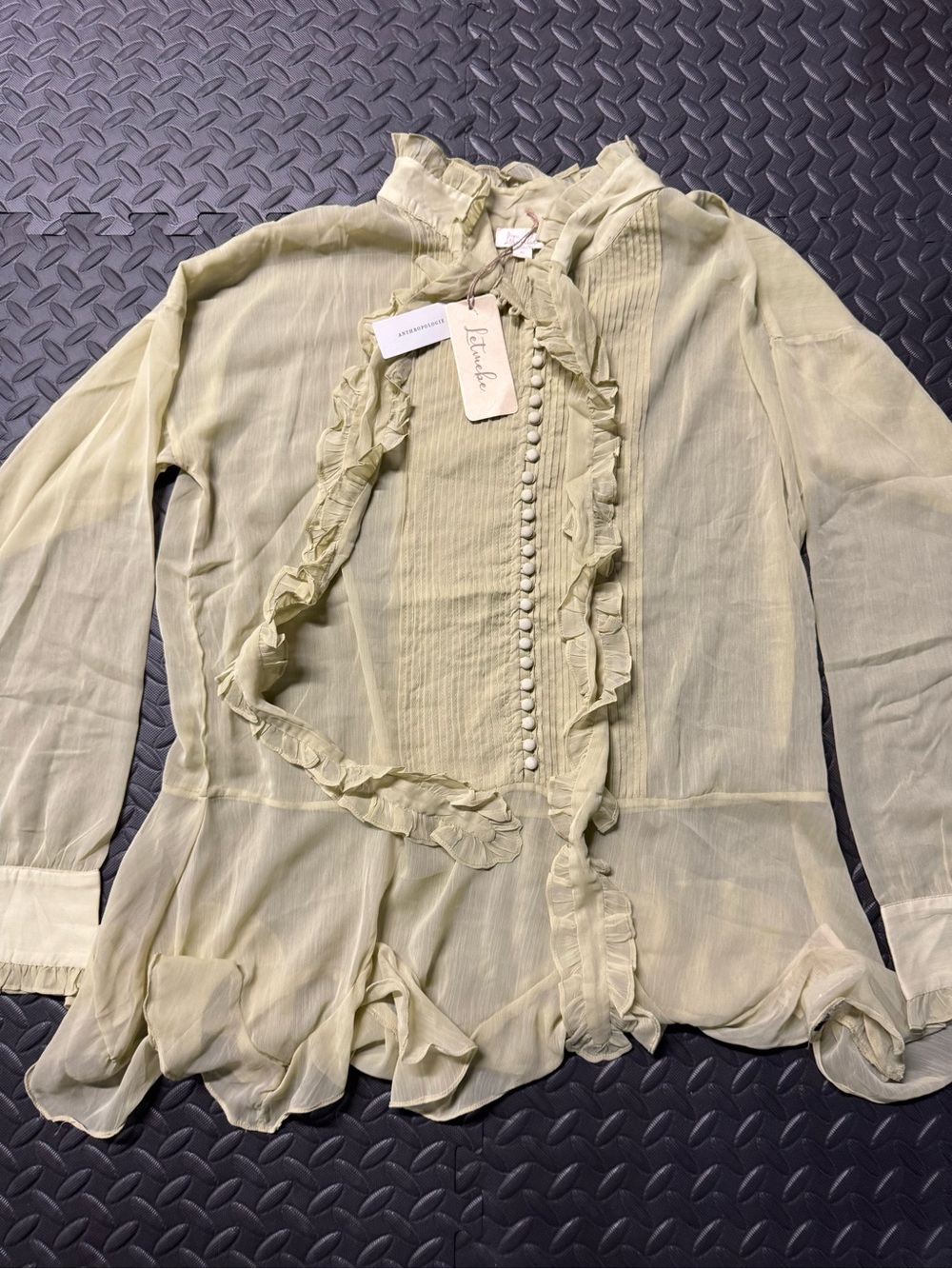 Anthropologie Let Me Be Sheer Ruffle Tie Neck Blouse XL NWT - Picture 5 of 13
